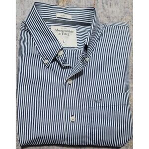 Abercrombie & Fitch Mens Blue White Stripes Button Down Shirt Cotton Size Large